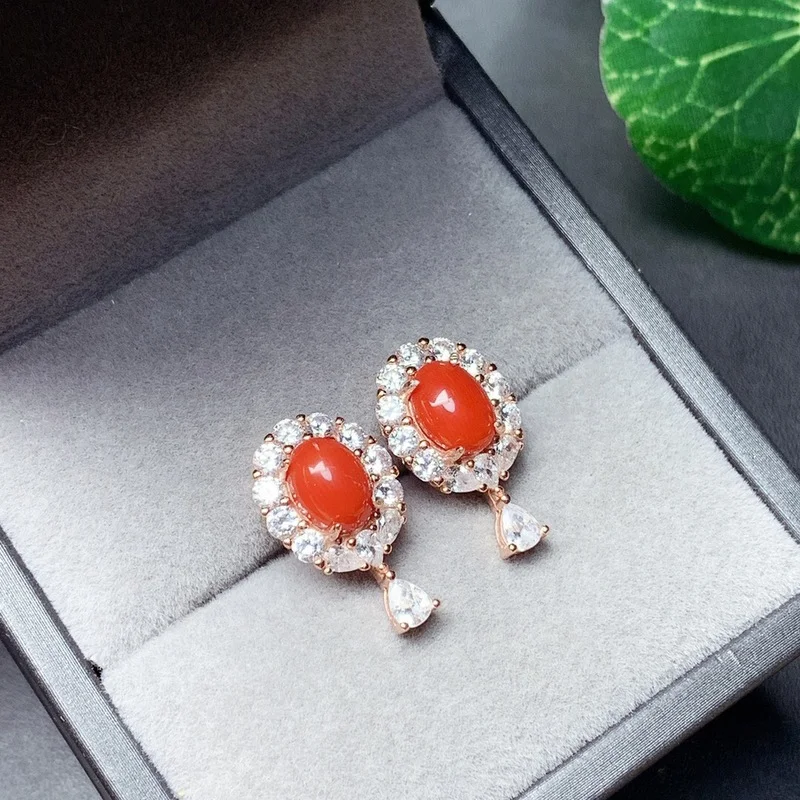 Beautiful Red Coral Stud Earrings for Women Jewelry 18k Gold Real Ball Coral Good Color Lucky Birthstone Girl Birthday Gift