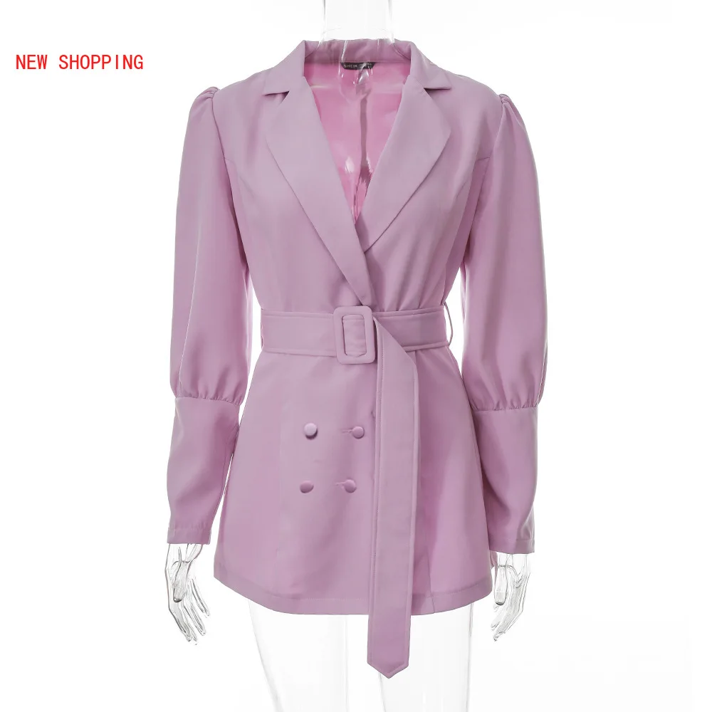 Black Sexy Deep V Neck Full Sleeve Bazers Women Double Breasted with Sashes Outerwear Autumn Winter Business Office Lady Blazer