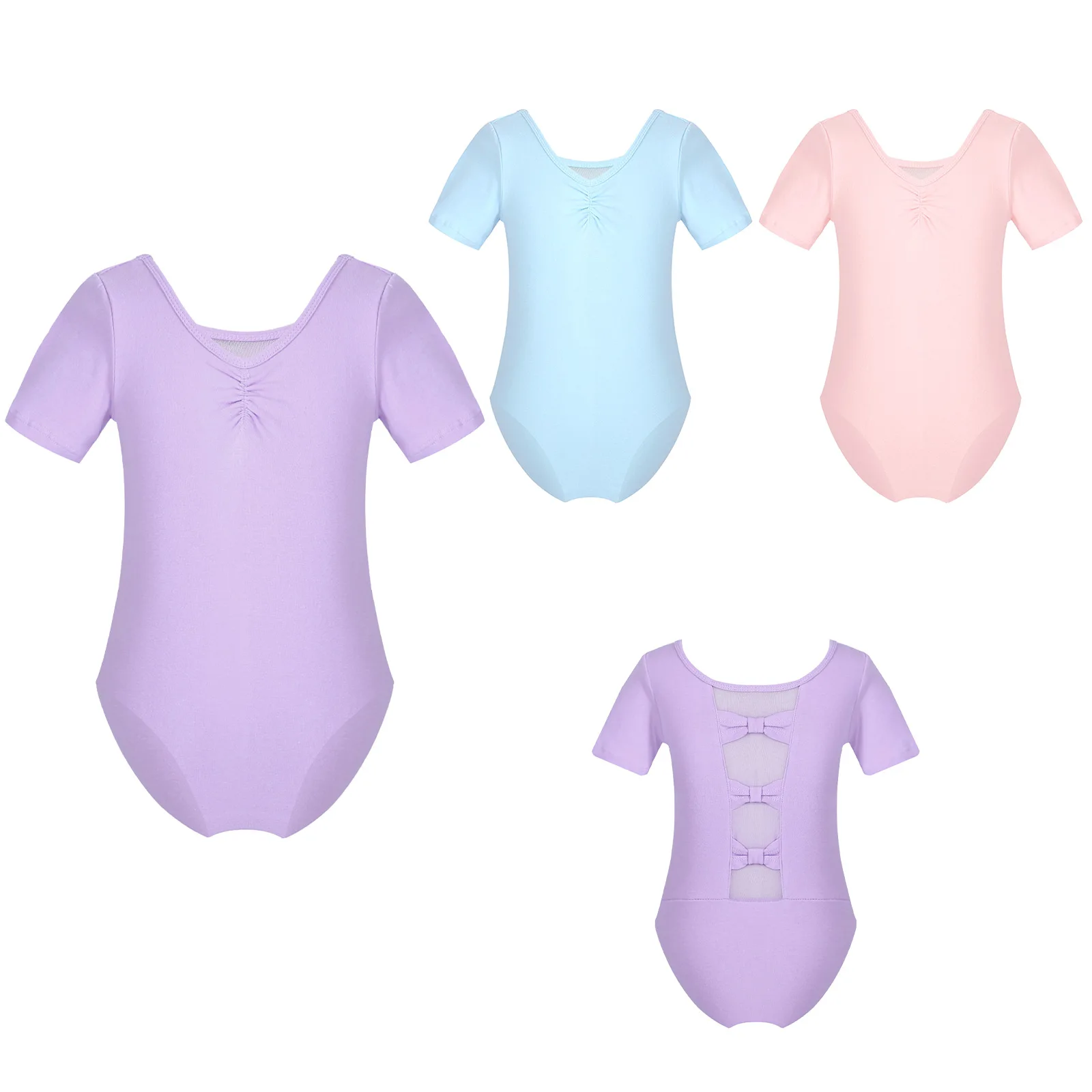 Girls Ballet Leotards High Quality Ballet Bodysuit Teen Mesh Bowknot Dancewear Kids Cotton Short Sleeve Gymnastics Leotards