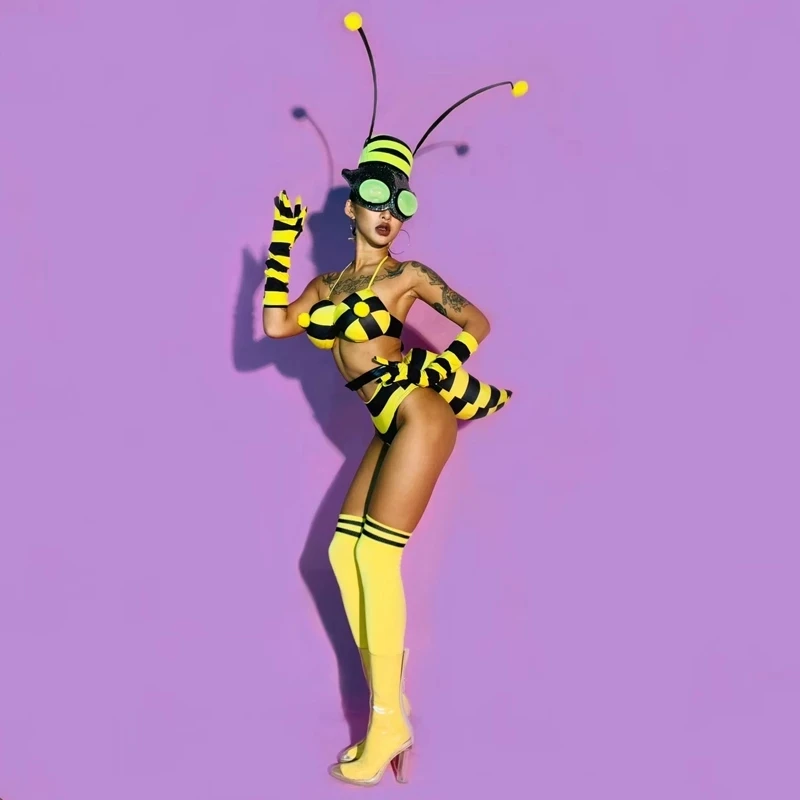 Rave Stage Dance Wear Sexy GOGO Dancer Cosplay BEE Costume Stripe