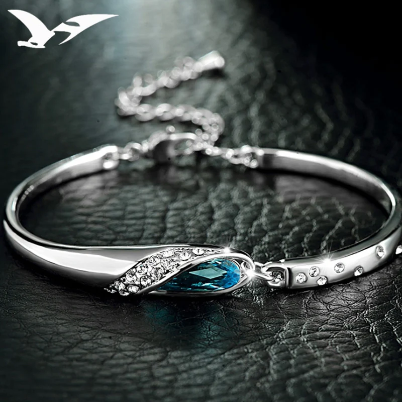 

Fashion ladies inlaid with zircon Blue Crystal Bracelet 925 Sterling Silver Adjustable creative Bracelet female silver bracelet