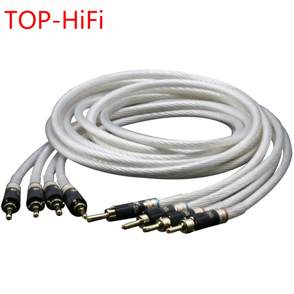 TOP-HiFi Pair 5N Single Crystal Silver Speaker Cable Wires  Audiophile Speaker Loudspeaker Cable with Pailccs Banana Plugs