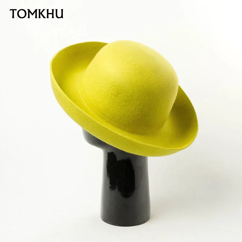 Autumn Winter New Solid Color Retro Dome Curled Wool Top Hat Travel Hat Fashion Casual Fedora Cap Chapeu Feminino Sombrero Mujer