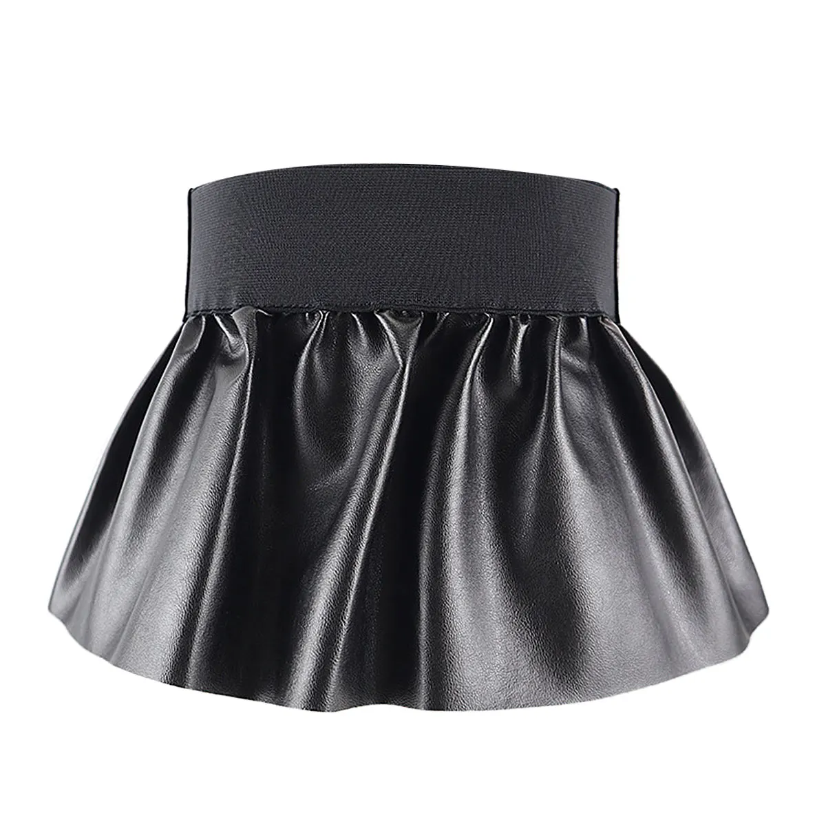 Pleated Skirts Wide Belts Women PU Leather Elastic Wide Waistband Classic Stretch Pleated Skirt Garters Peplum Cinch Belt Skirt