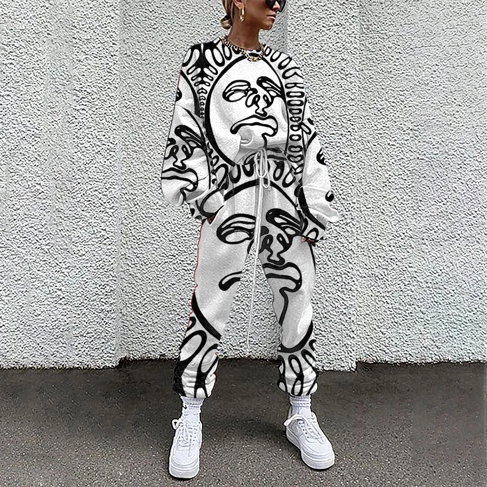 SOJINM Women Clothing 2 Piece Set Suit Outfits Abstract Printed Casual Sport Suit Streetwear Set Autumn Tracksuit sweatpants 6XL