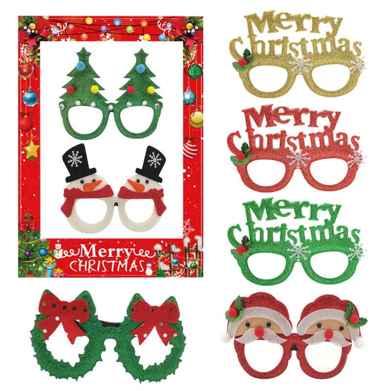 1Pcs Merry Christmas Photo Booth Props Santa Claus Snowman Glasses Frame Xmas Party Decoration New Year Eve Christmas Supplies