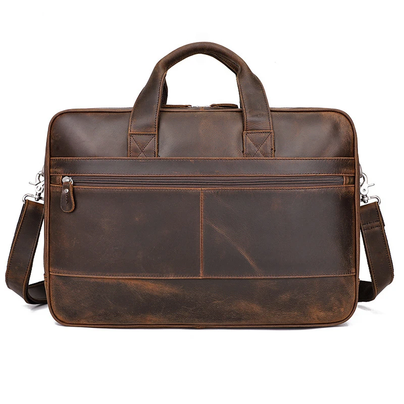 Large Capacity Genuine Leather Men Laptop Bag Vintage Male Handbags For HP DELL ACER 17.3\