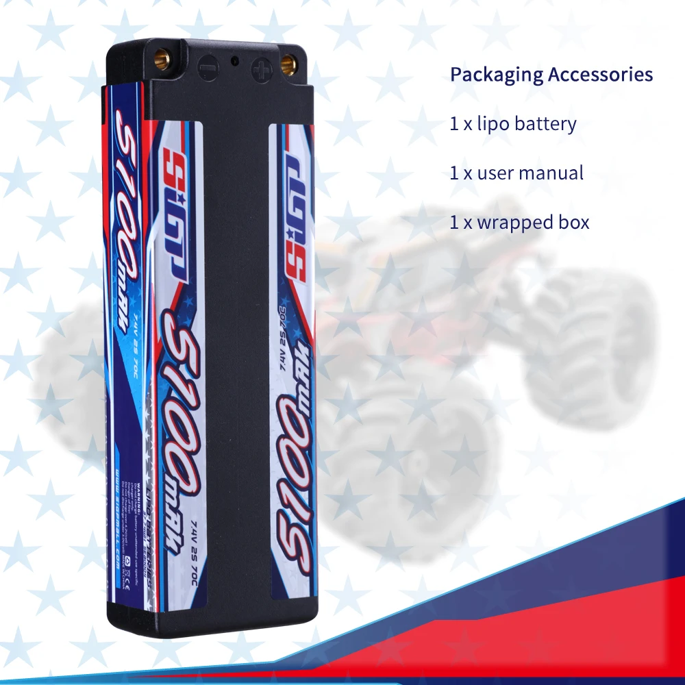 SIGP 2S 7.4V Lipo Battery 5100mAh 2S1P 70C Hard Case with Deans T 4mm Bullet XT60 Connector for RC Car Truck Tank Vehicle Buggy