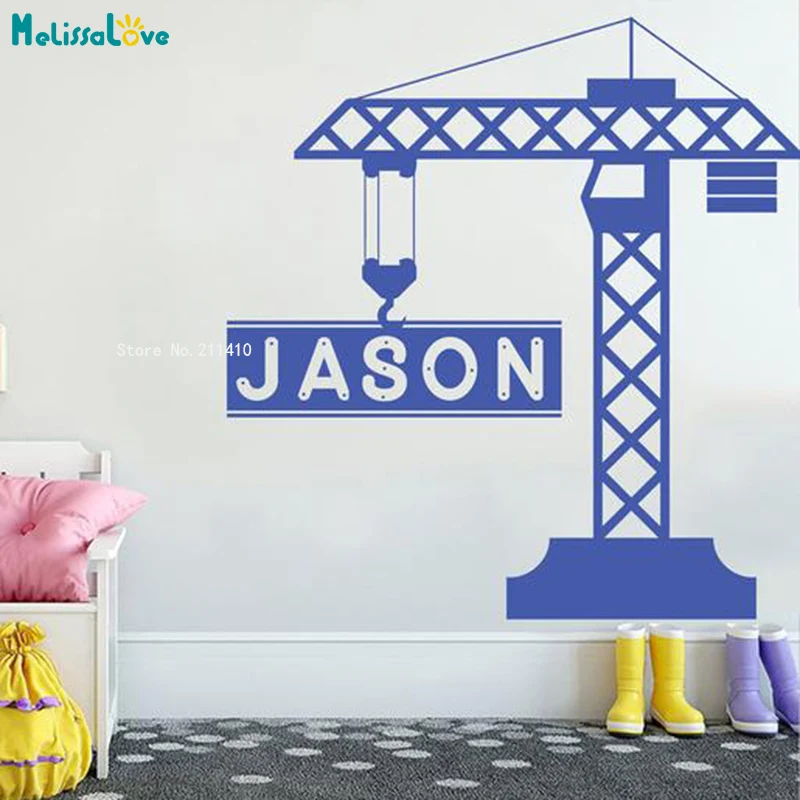 

Large Size Personalized Name Construction Tower Crane Vinyl Wall Sticker Truck Decals Removable YT6220