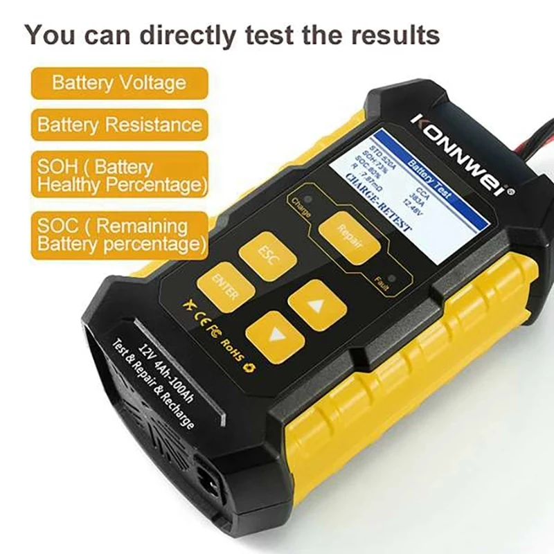 Car Universal 12V Battery Tester KW510 Automatic Pulse Charger 5A Car Battery Chargers Wet Dry AGM GEL Lead Acid Car Repair Tool