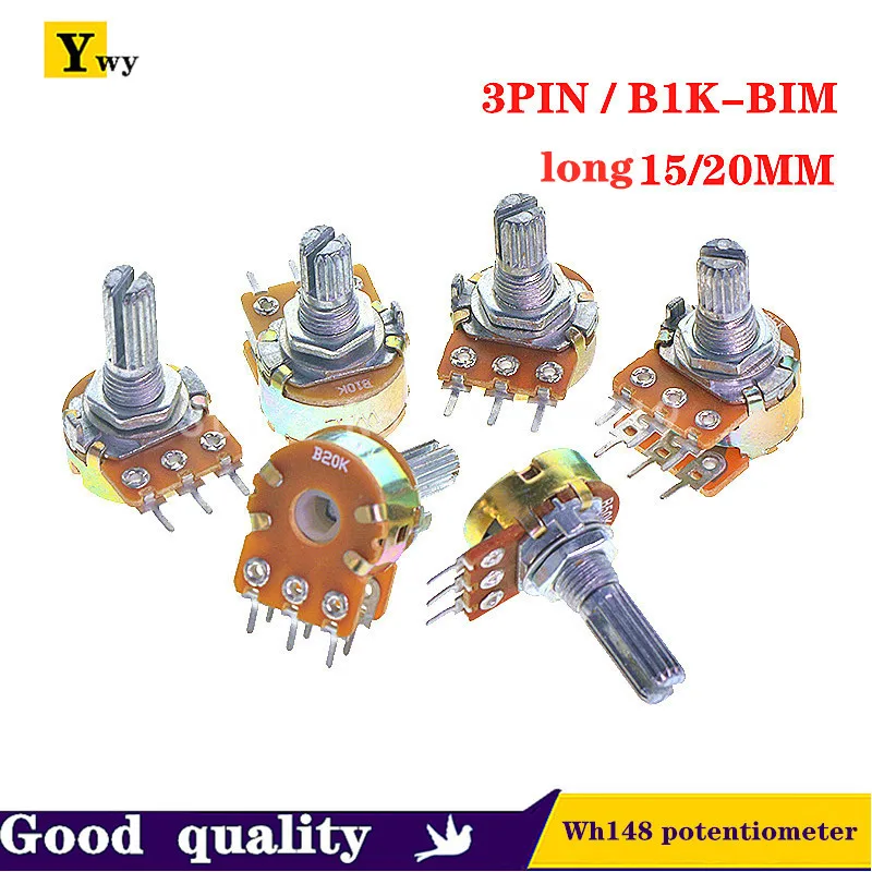 5 Sets WH148 1K 10K 20K 50K 100K 500K Ohm 15mm 3 Pin Linear Taper Rotary Potentiometer Resistor for Arduino with AG2 cap