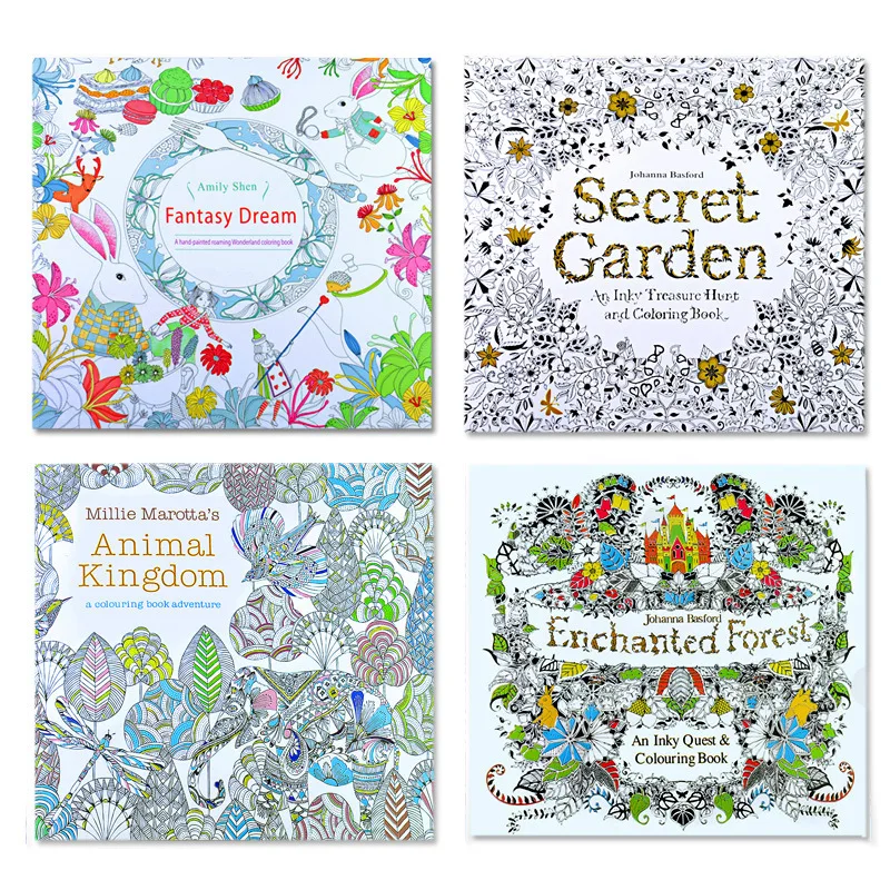 

4pcs/lot 24 Pages Animal Kingdom English Edition Coloring Book for Children Adult Relieve Stress Kill Time Painting Drawing Book