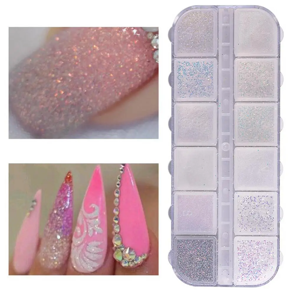 12 Grid Hot Colorful Nail Powder Sugar Fine Manicure Decoration Glitter 3D DIY Ultra-thin Nail Art Sequins