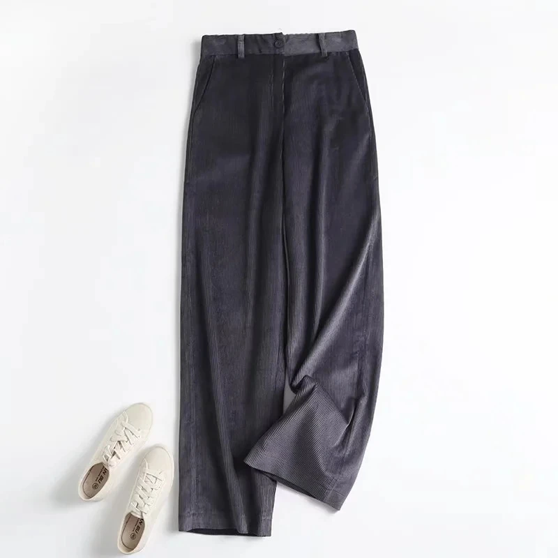 

Dave&Di Casual England Style High Waist Loose Corduroy Wide Leg Pants Women Pant Pantalones Mujer Pantalon Femme Trousers Women