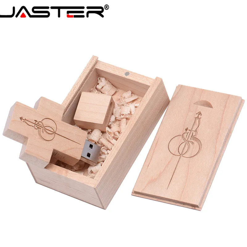 JASTER-Unidad flash usb 2,0 con diseño de cruz de madera, pen drive creativo de 4GB, 8GB, 16GB, 32GB y 64GB, logotipo gratis