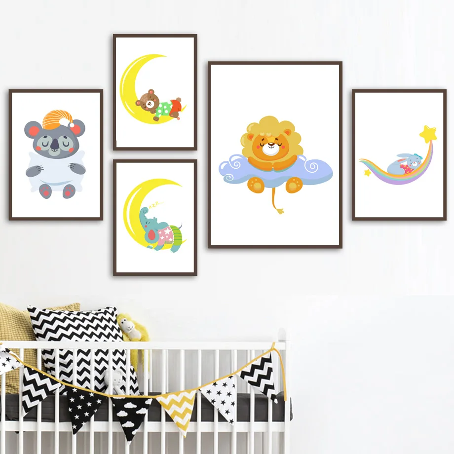 Elephant lion panda Fox rabbit Bear Nursery Wall Art Canvas Painting Nordic Posters And Prints Wall Picture Baby Kids Room Decor