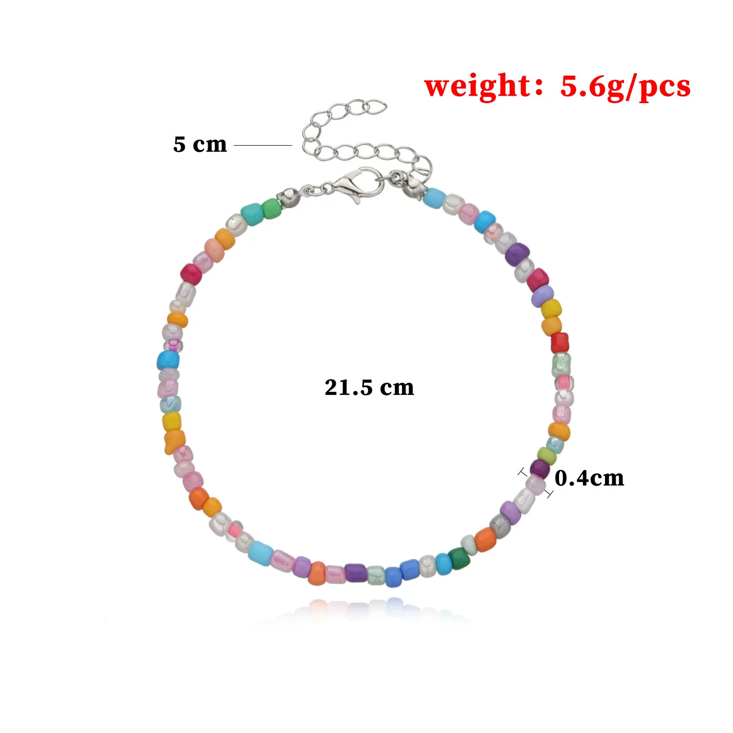 Bohemia Acrylic Beaded Anklet For Women Multicolor Round Anklets Barefoot Summer Beach Foot-Chain Jewelry 21.5cm long, 1 PC