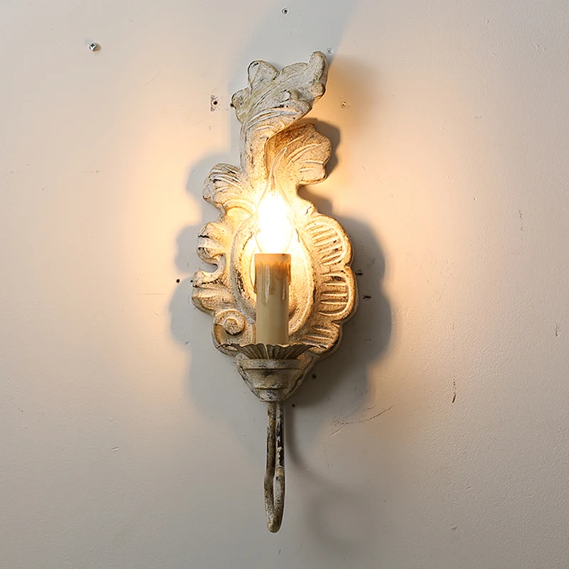 Vintage white/grey/gold wooden wall light for bedroom/bedside wall sconce in corridor/hallway/Living room retro nordic wall lamp