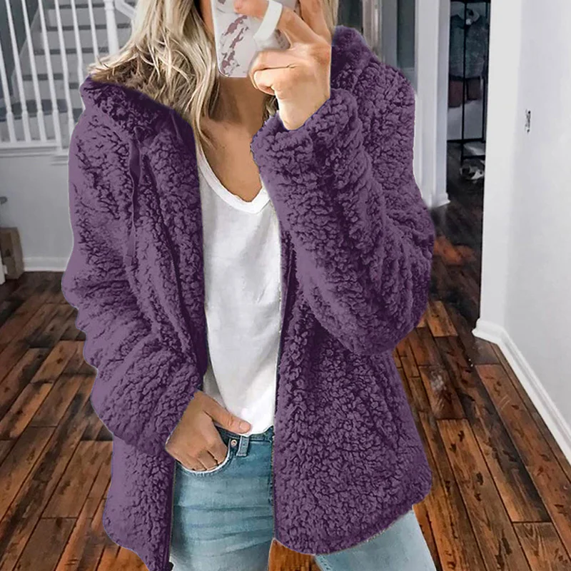 Elegant Solid Faux Fur Coat Women Autumn Winter Warm Soft Zipper Fur Jacket Female Plush Overcoat Casual Outerwear Plus Size