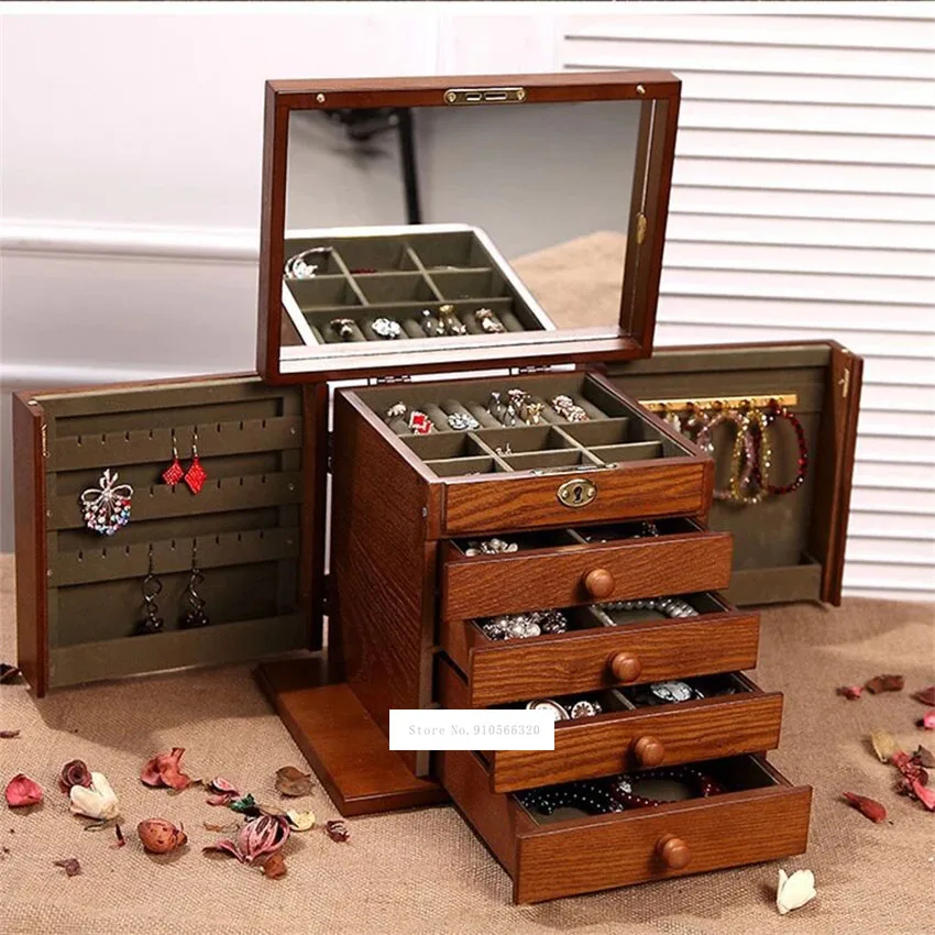 5-Layer Jewelry Organizer Jewelry Display Casket Home / Move / Wedding / Gift Jewel Case N865 Carving Wooden Jewelry Gift Box