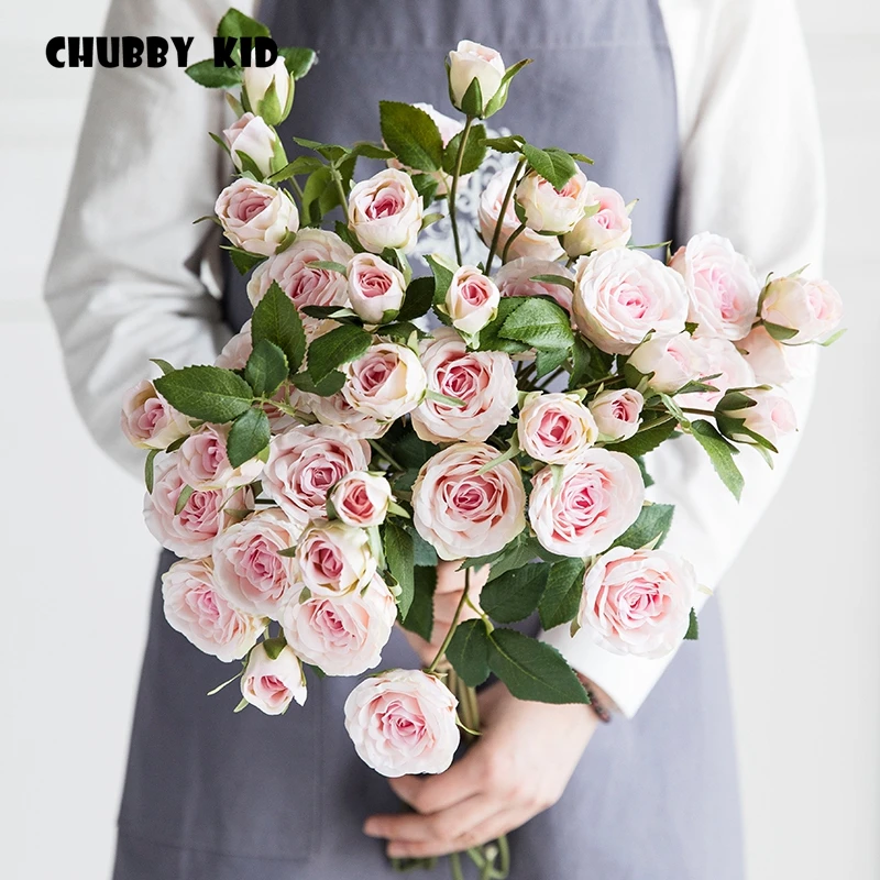 6pcs/lot! wholesale Hi-Q 6 head rose silk flower multi-heads fake rose wedding flowers home decorative artificial rose flowers