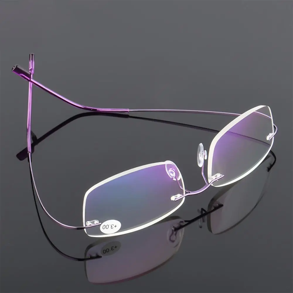 Strength +1.0~+4.0 Ultralight Vision Care Presbyopic Eyeglasses Reading Glasses Rimless Memory Titanium