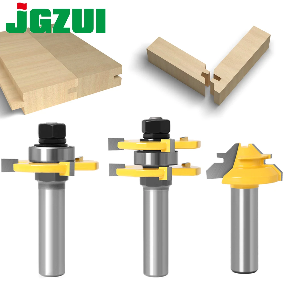 3 pc 12mm 1/2 Shank high quality Tongue & Groove Joint Assembly Router Bit 1Pc 45 Degree Lock Miter Route Set Stock Wood Cutting