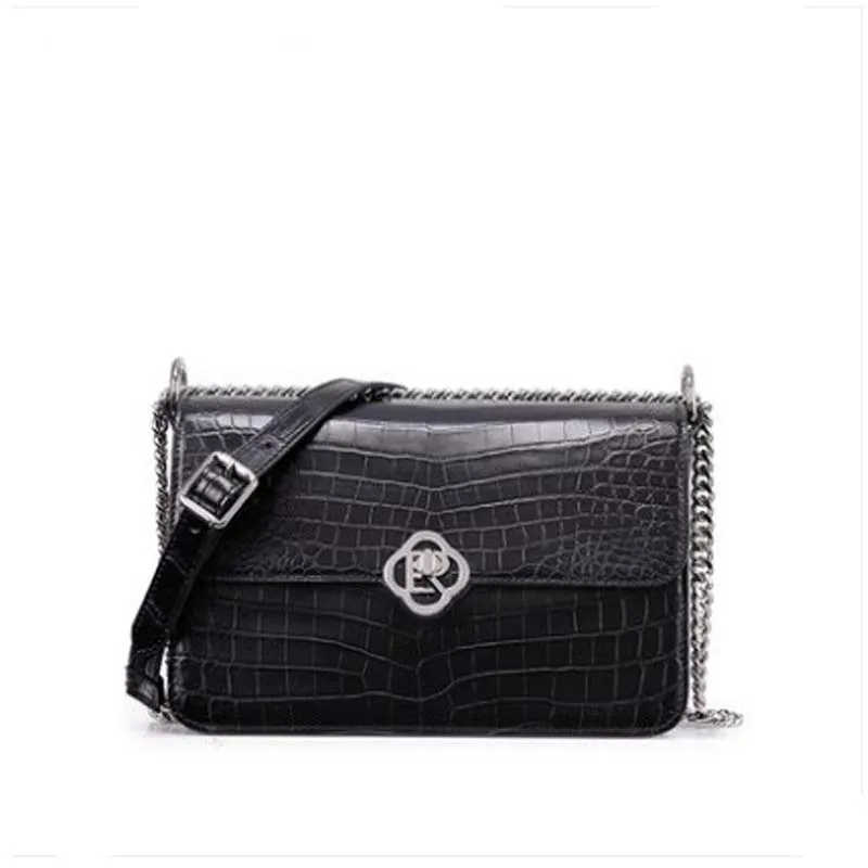 ouluoer crocodile skin small square bag black chain small bag one-shoulder female bag crocodile cross body bag women bag