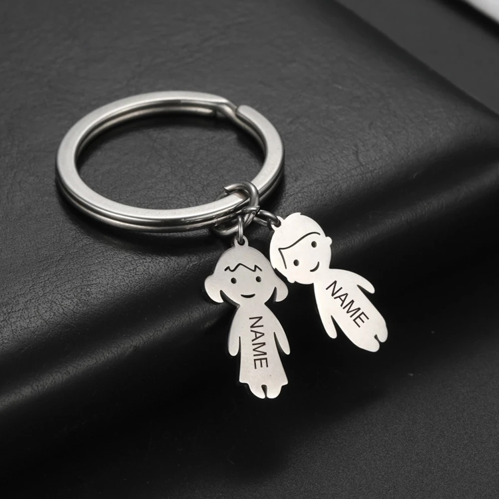 Cazador Custom Engraved Family Friends Name Keyring Stainless steel Cute Boy Girl Shape Unique Pendant Keychain for Men Women