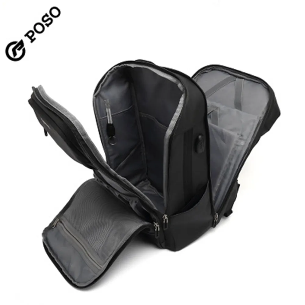 POSO-mochila de gran capacidad para ordenador portátil, morral de negocios resistente al agua con USB de 17,3 pulgadas, mochila de viaje para