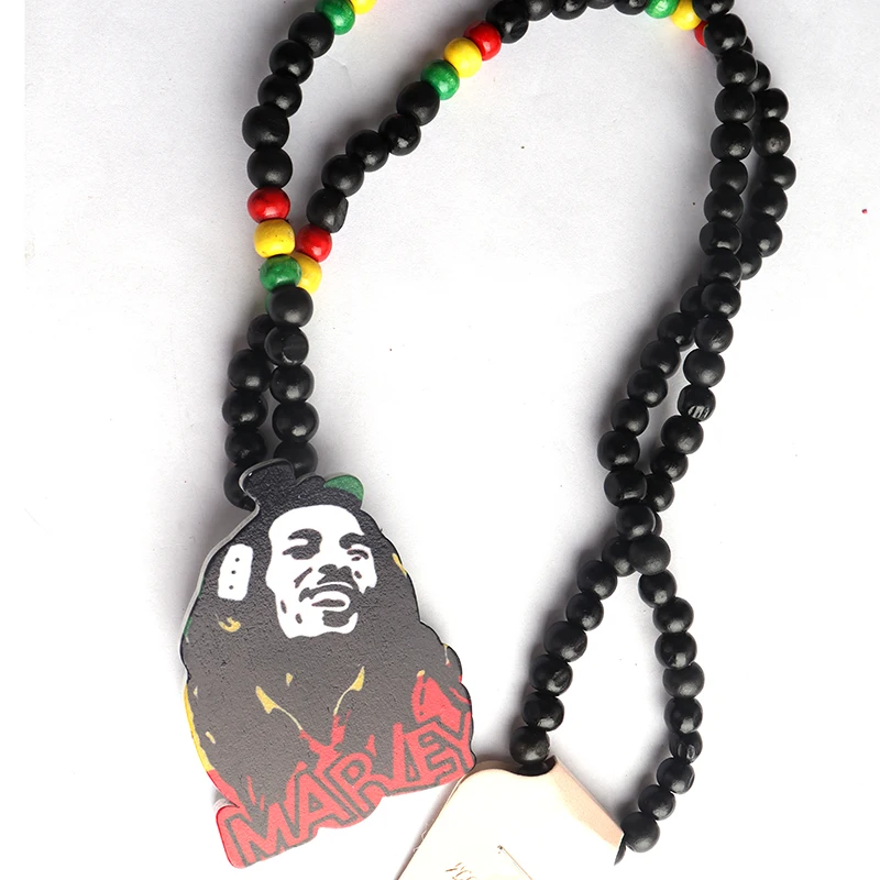 Hot Sale Bob Marley Printing Wooden Necklace