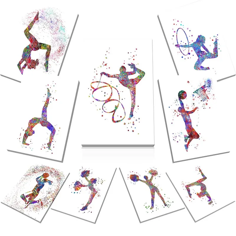 Watercolor gymnastics girl poster decorative painting modern wall art painting home decoration frameless