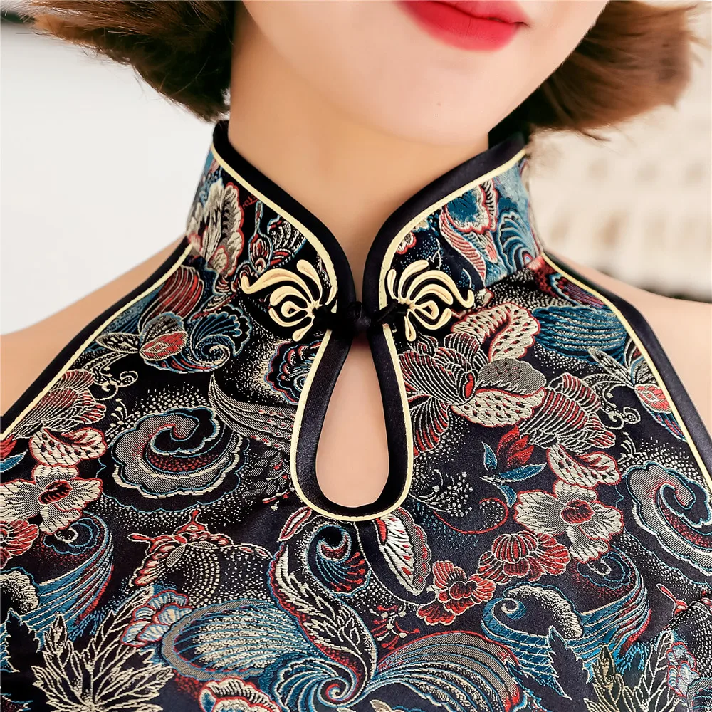 Robe chinoise Vintage à boutons pour femmes, broderie exquise, Qipao, grande taille, Cheongsam, Sexy, fente haute, serrée, Mini, robe formelle