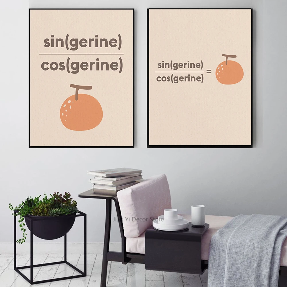 Nordic Funny Math Poster Sin Divide By Cos Equal Tangerine Canvas Painting Abstract Wall Art Print Modern Pictures Home Decor