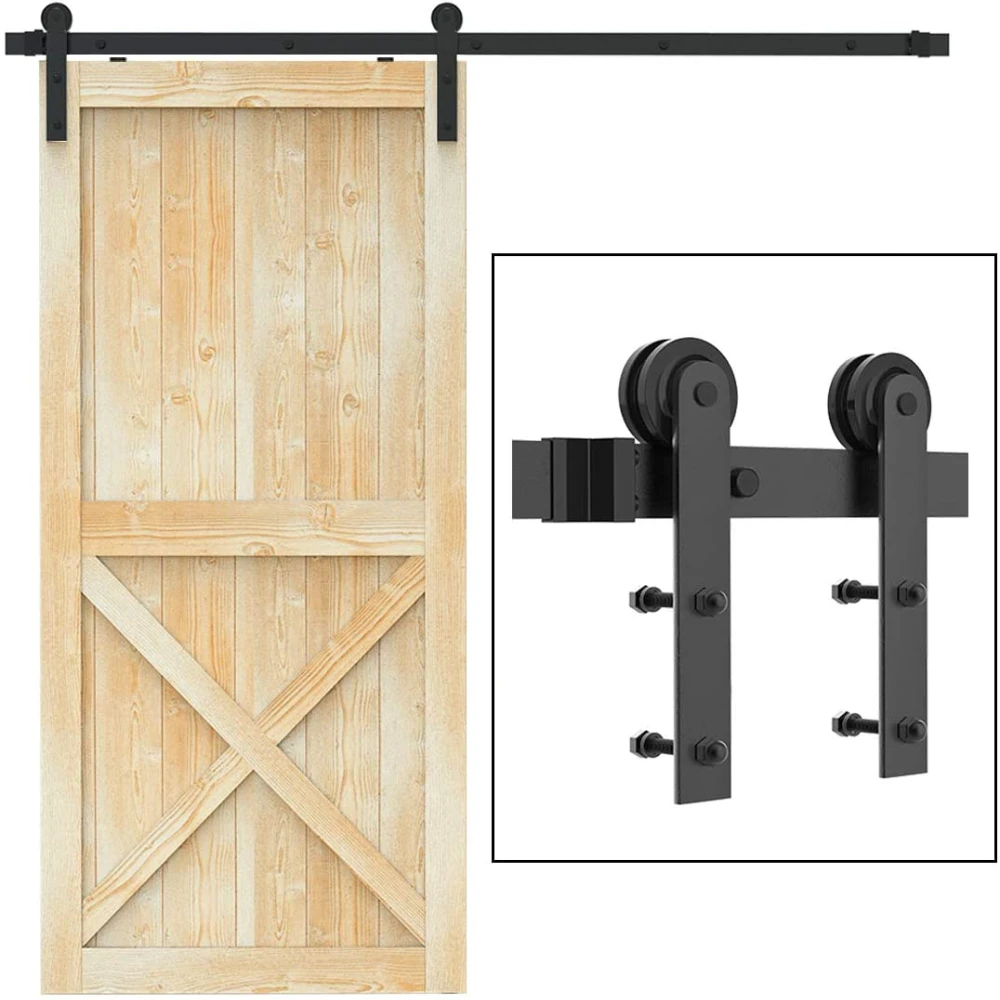 JACHOR 6.6/9/10.5FT Barn Door Slide Track Hardware I-Shaped Top Mounted Roller Rail Heavy Duty Hanger Pulley Set for Single Door