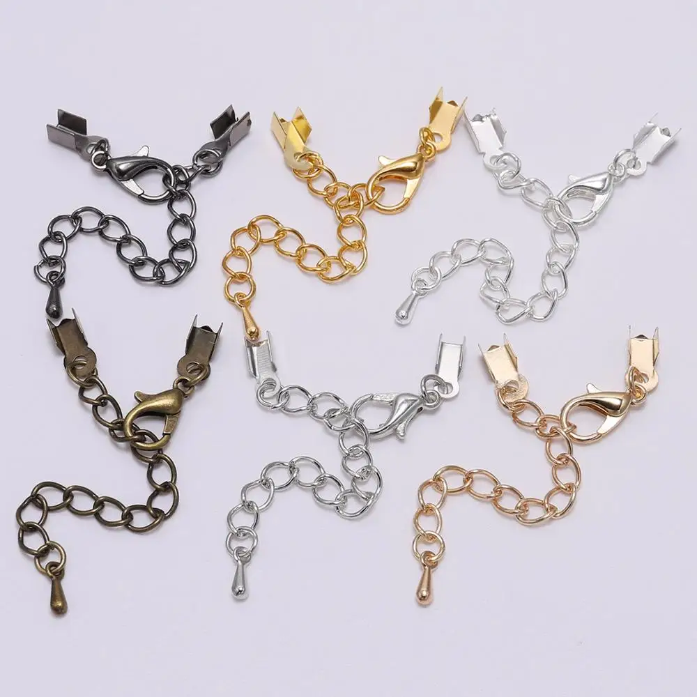 

10pcs/lot Gold Cord End Caps Lobster Clasps Hook Extender Chain For Connectors Bracel DIY Jewelry Making Accessories