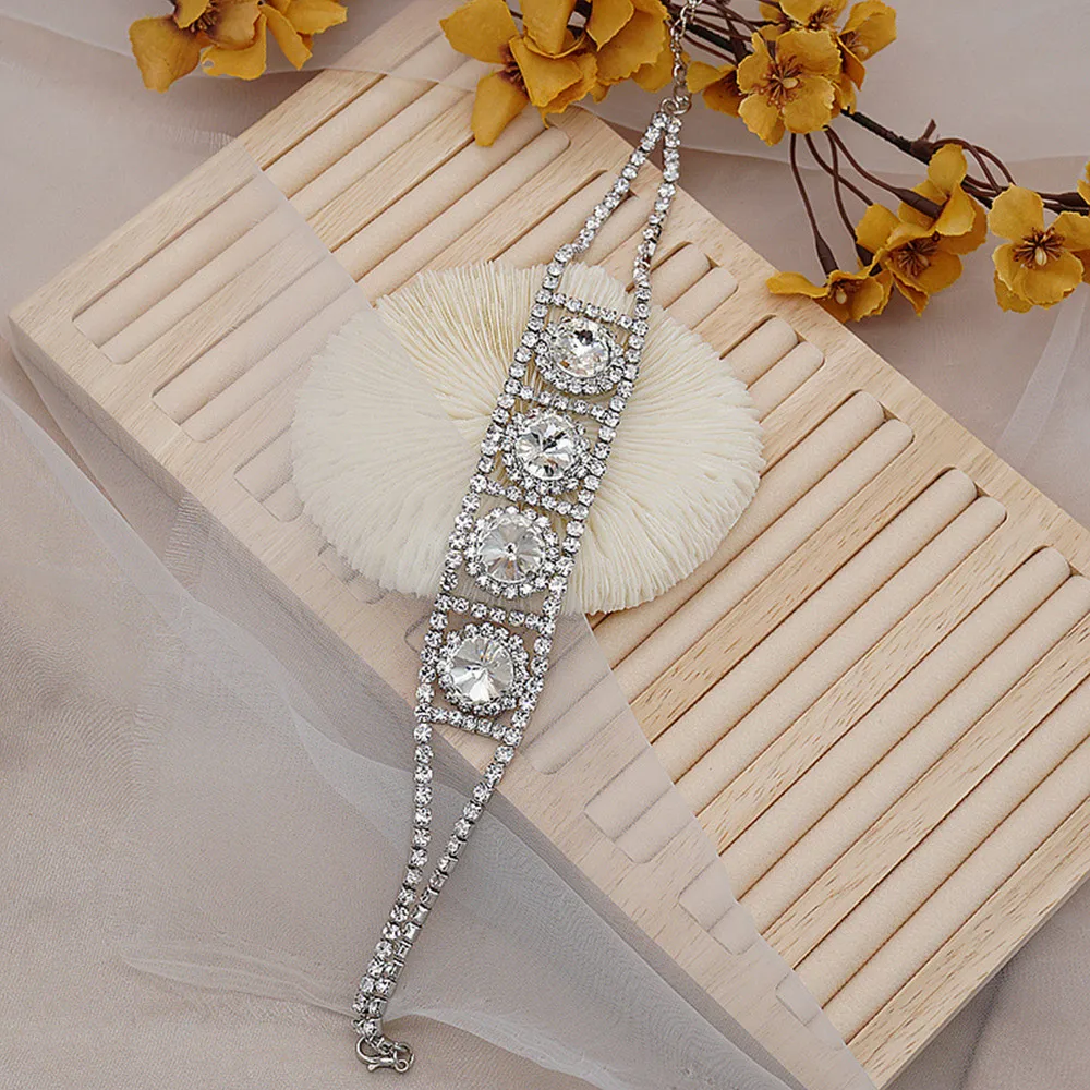 Shiny Rhinestone Big Round Stone Short Choker Necklace Clavicle Chain for Women Luxury Crystal Wedding Collar Necklace Jewelry