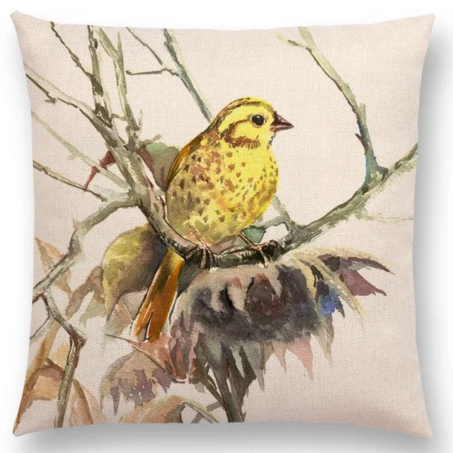 Watercolor Birds Decorative Cotton Linen Cushion Cover Hummingbird Goldfinch Chickadee Cardinal Kingfisher Sofa Pillow Case