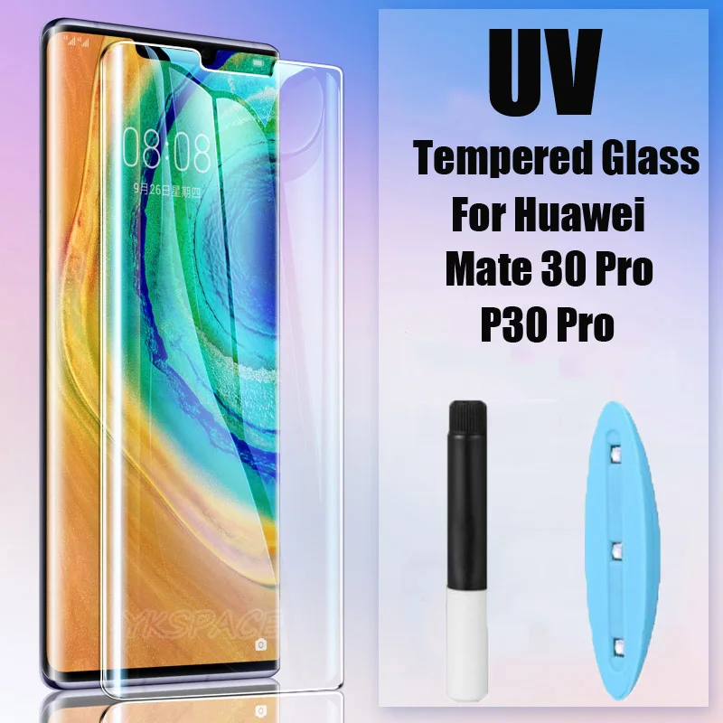 2Pcs 3D UV Liquid Full Glue Clear HD Tempered Glass For Huawei Mate 20 30 40 50 60 P30 P40 P50 P60 Art Pro Screen Protector