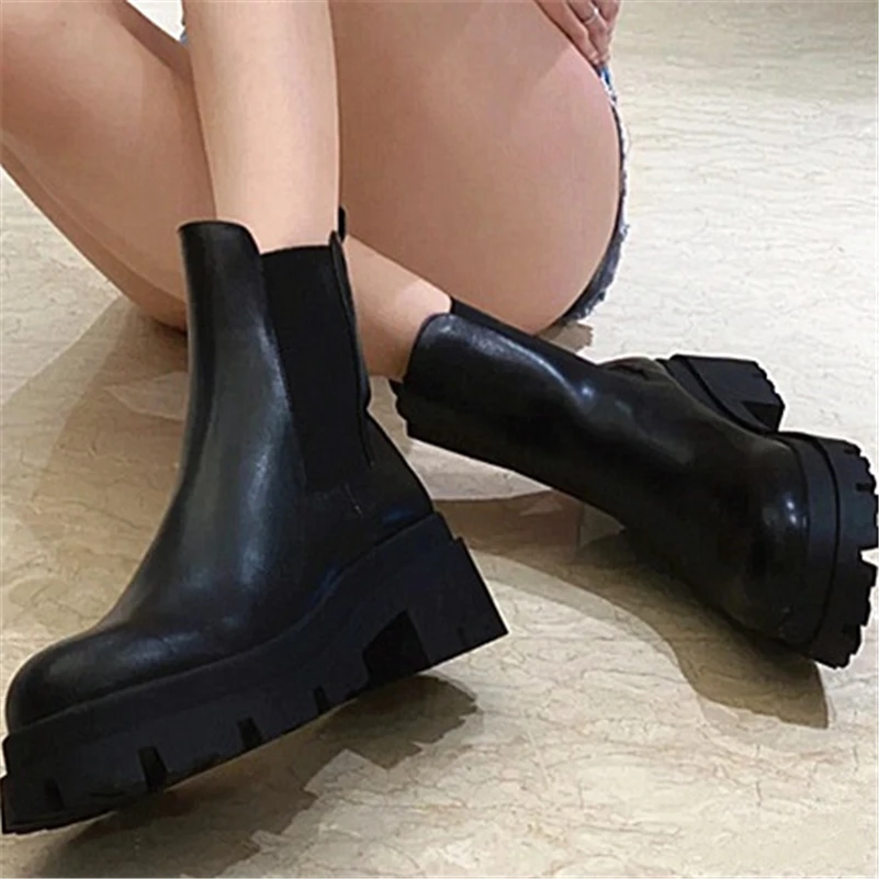 Meotina kobiety PU skóra Chelsea Boots platforma gruby wysoki obcas botki okrągłe Toe buty damskie jesień zima czarny 35-40