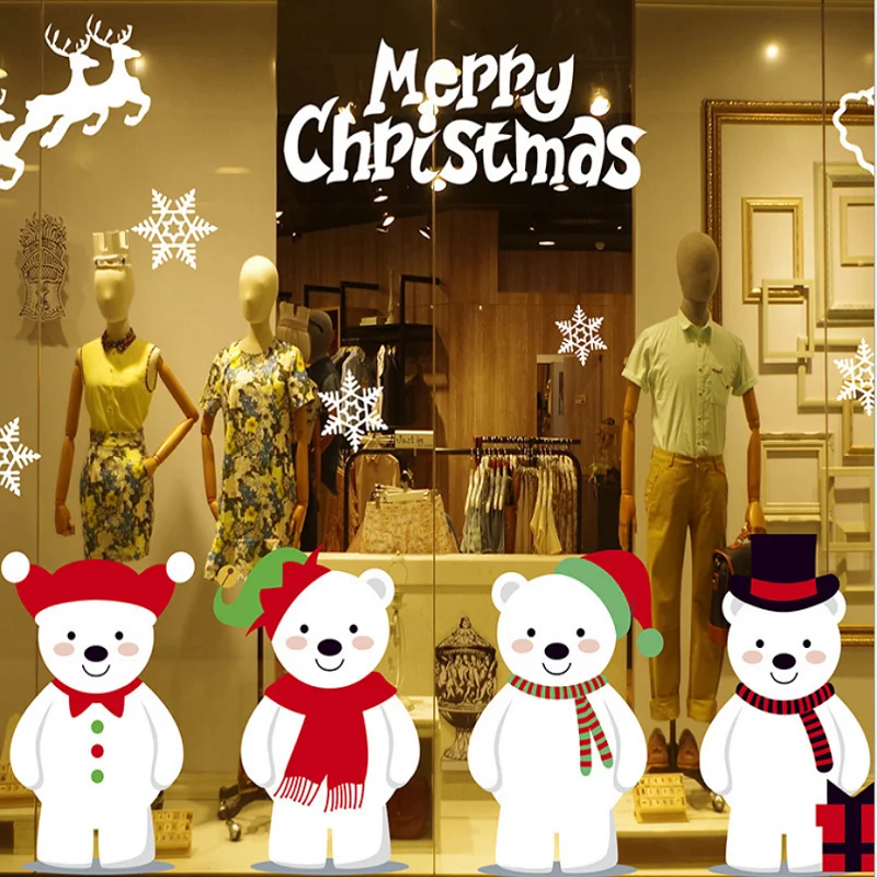 Removable Static stickers 3D PVC Wall sticker gives gifts Decals Christmas Party Santa Claus snowman Shop window decor murals