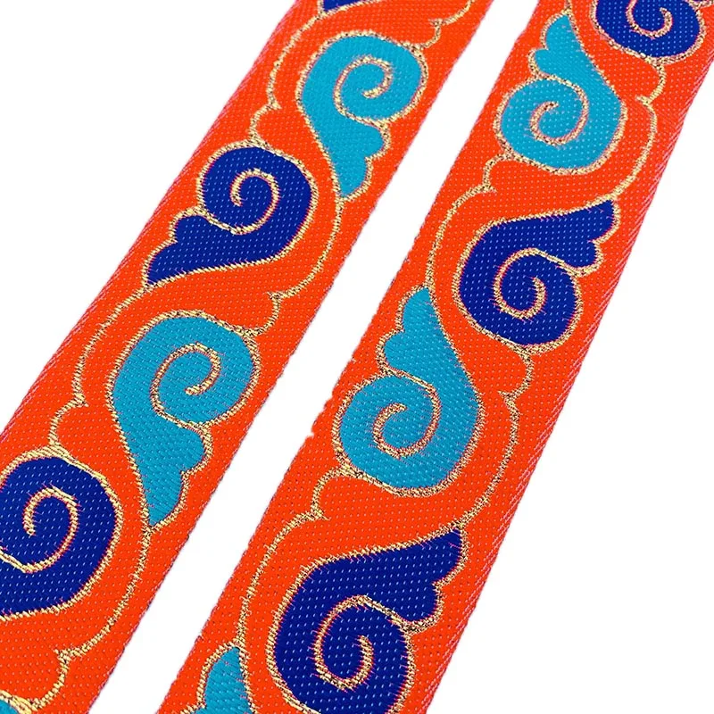 33MM Woven Jacquard Ribbon Orange Ethnic Embroidery Webbing Lace Trim For Curtain Clothing Bag DIY Farbic