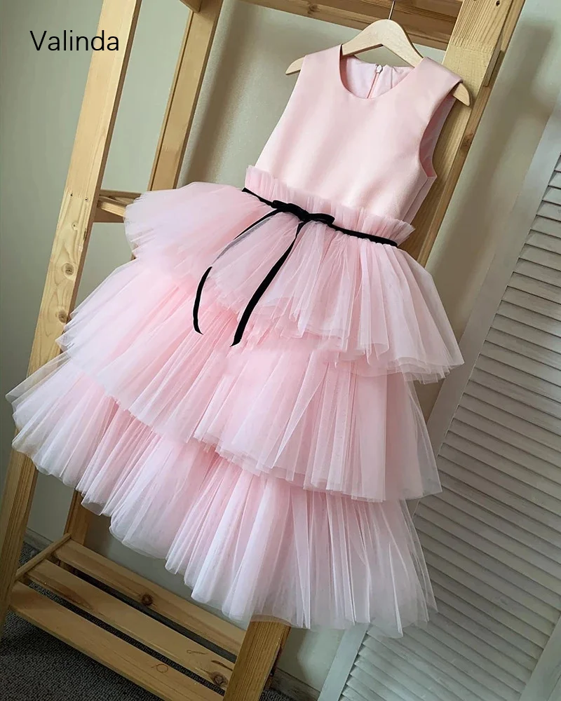 

Pink Girl Pageant Dress for Birthday Party A-line Little Princess Formal Occasion Evening Gowns