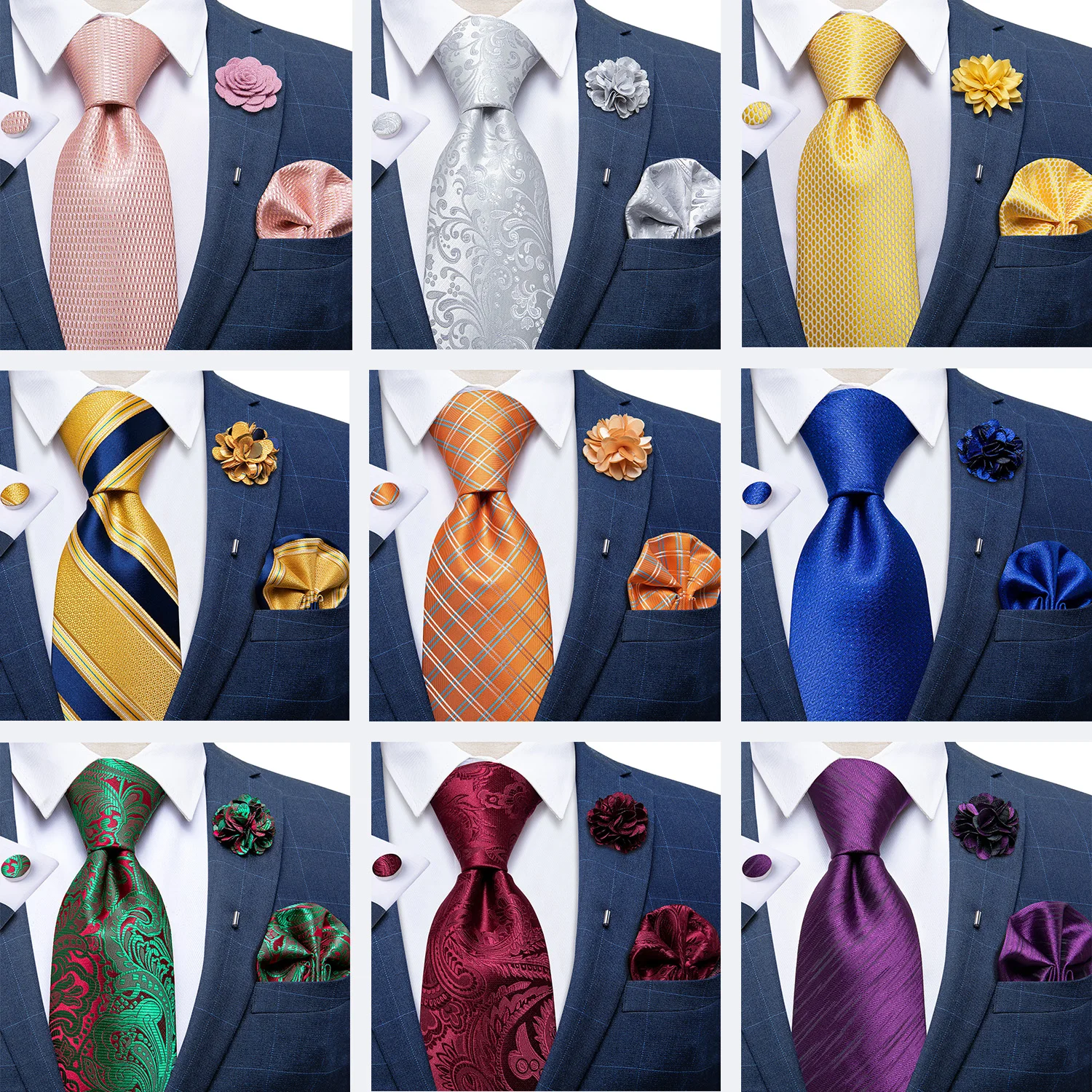 8cm 100% Silk Mens Ties Fashion Paisley Striped Neckties For Men Formal Business Wedding Ties Pocket Square Brooch Set DiBanGu