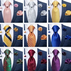 Corbatas de seda 100% para hombre, corbatas de moda a rayas de Cachemira para hombres, corbatas formales de negocios para boda, conjunto de broche cuadrado de bolsillo, DiBanGu, 8cm