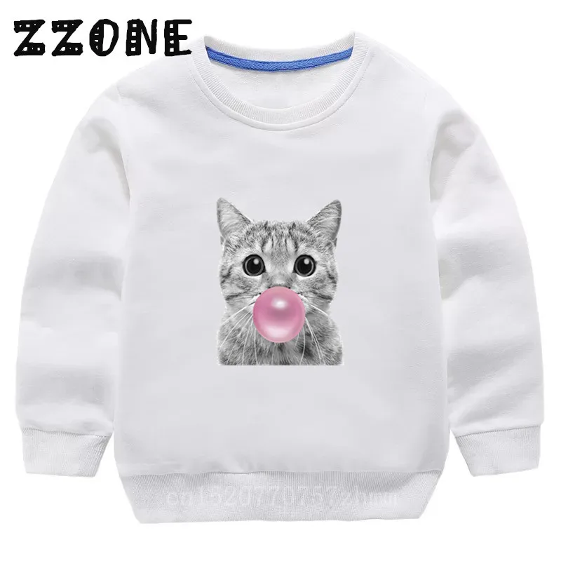 Children's Hoodies Kids Bubble Gum Cat Bulldog Pig Print Sweatshirts Baby Cotton Pullover Tops Girls Boys Autumn Clothes,KYT2059