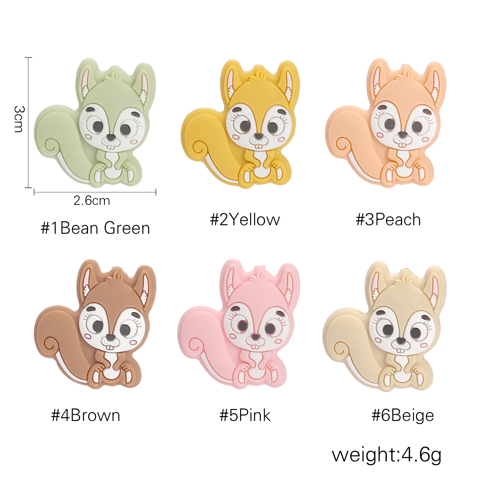 5 Pc/lot Baby Teether Beads Cartoon Squirrel Baby Teether Food Grade BPA Free Nursing Silicone Bead for DIY Pacifier Clip