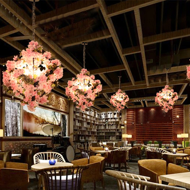 Square Simulation Green Plants Cherry Blossoms Chandelier For Bar Restaurant Retro Pendant Lamp Hot Sale Home Improvement