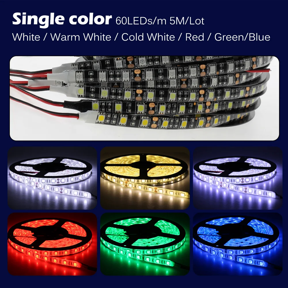 Black PCB LED Strip 5050 DC12V Waterproof Flexible Led Lights Tape 60LED/M White / Warm White / RGB LED Strip Light