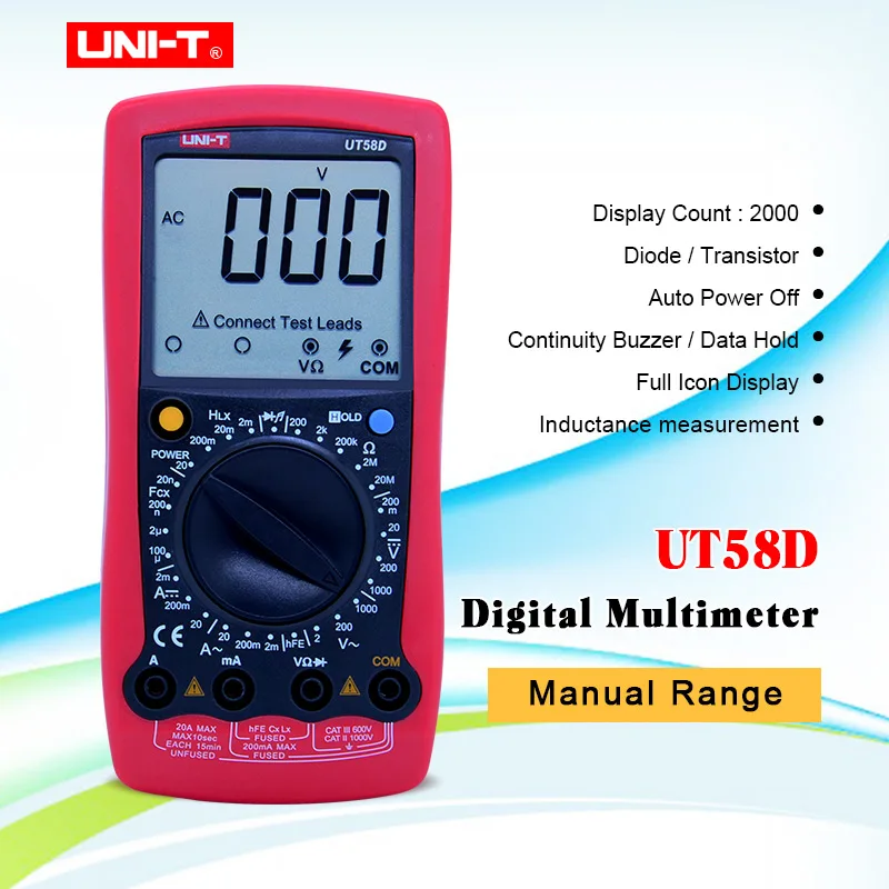 

UNI-T Digital Multimeter UT58D AC/DC Volt Amp Ohm Capacitance Inductance Tester 20A